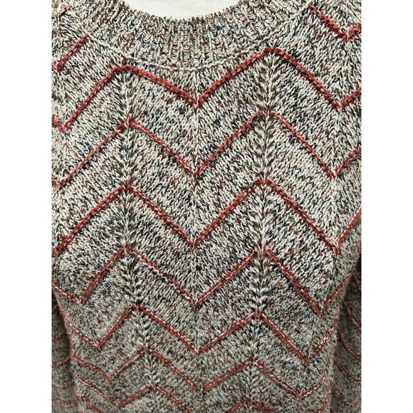 Free People Women's Ivory Zig Zag Cotton Knit Sweater Pullover Jumper Size M - Picture 5 of 9